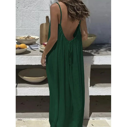 Nube Suave — vestido maxi sin tirantes y espalda descubierta, cómodo y ligero para descanso y uso diario