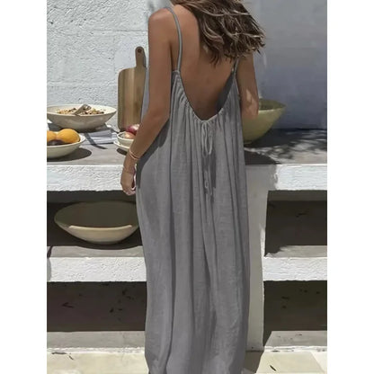 Nube Suave — vestido maxi sin tirantes y espalda descubierta, cómodo y ligero para descanso y uso diario