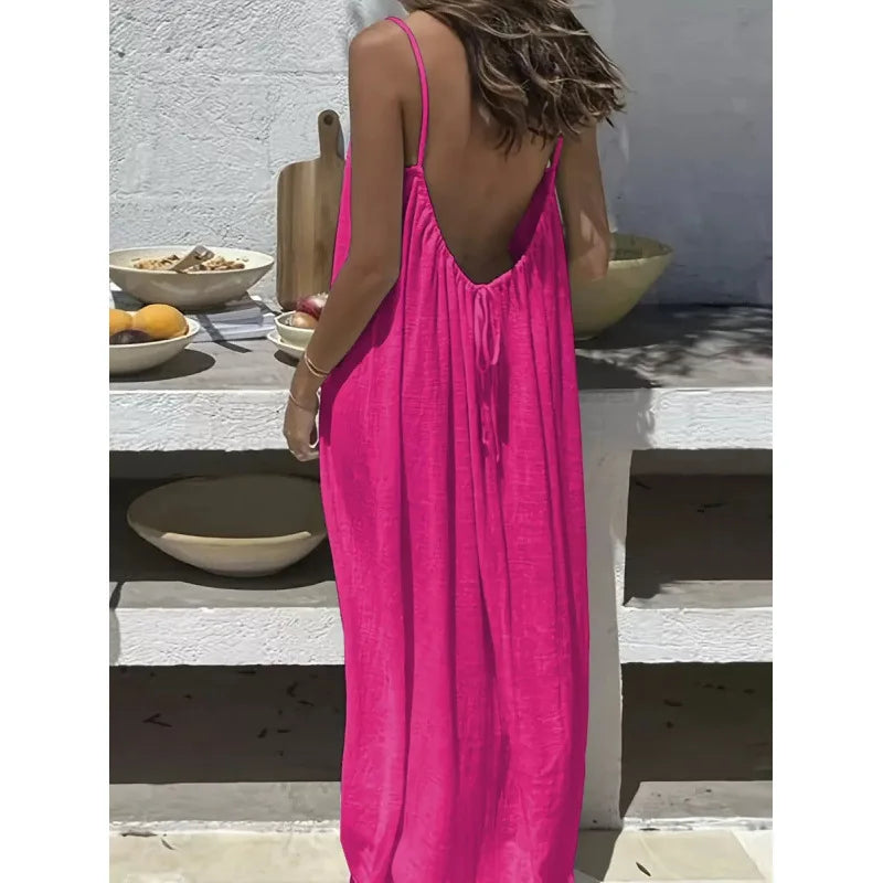 Nube Suave — vestido maxi sin tirantes y espalda descubierta, cómodo y ligero para descanso y uso diario