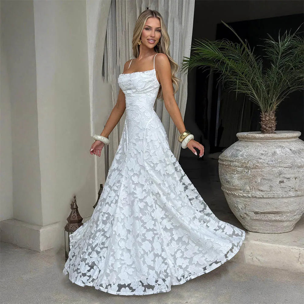 Elena Nocturna — vestido largo de gasa jacquard con espalda descubierta