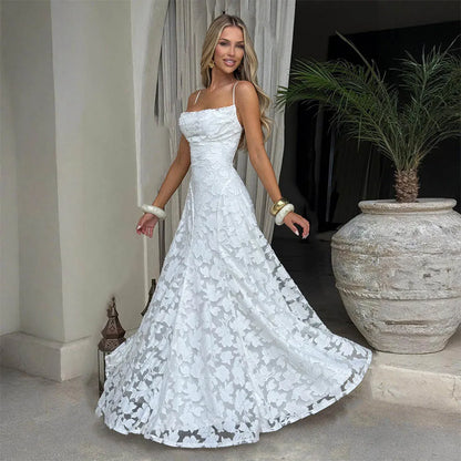 Elena Nocturna — vestido largo de gasa jacquard con espalda descubierta