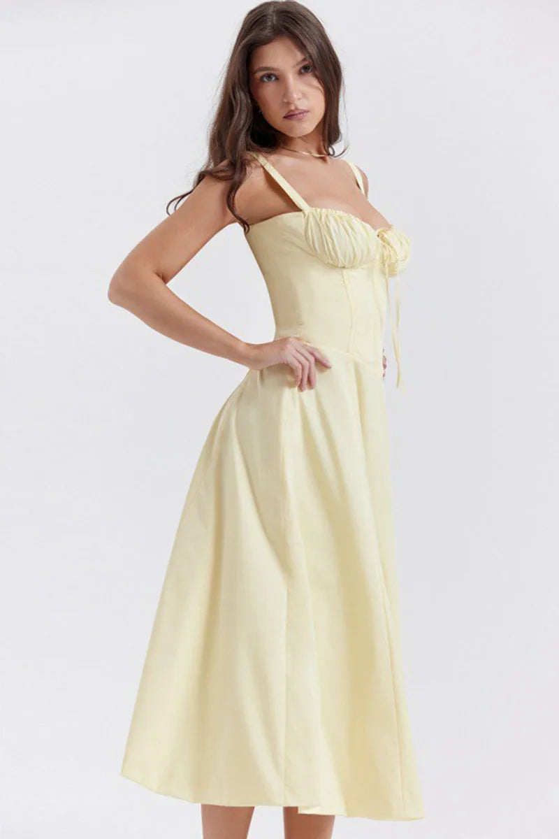 [EL 2 CON 35% OFF]Luz de Sevilla — vestido halter floral de color sólido con caída elegante y aire mediterráneo