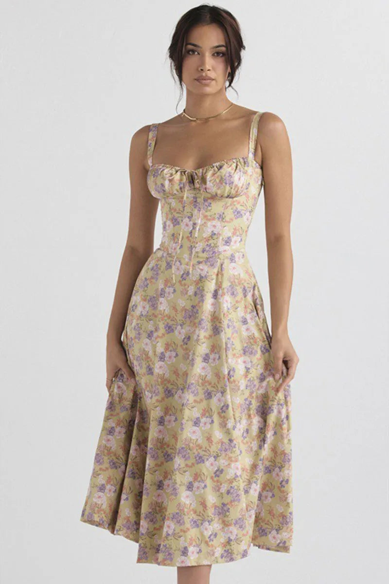 [EL 2 CON 35% OFF]Luz de Sevilla — vestido halter floral de color sólido con caída elegante y aire mediterráneo