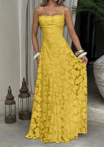 Elena Nocturna — vestido largo de gasa jacquard con espalda descubierta