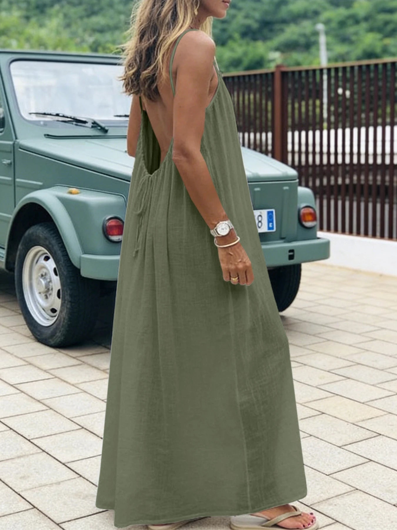 Nube Suave — vestido maxi sin tirantes y espalda descubierta, cómodo y ligero para descanso y uso diario