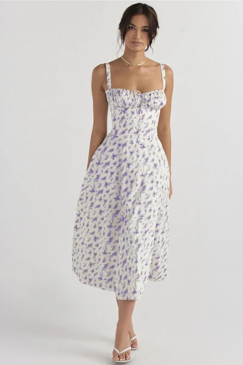 [EL 2 CON 35% OFF]Luz de Sevilla — vestido halter floral de color sólido con caída elegante y aire mediterráneo
