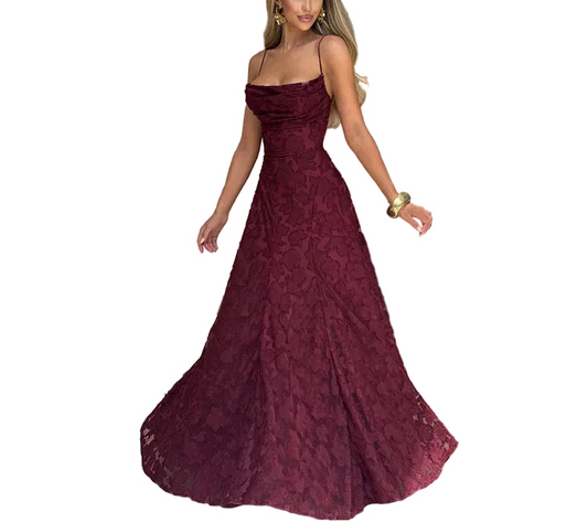 Elena Nocturna — vestido largo de gasa jacquard con espalda descubierta