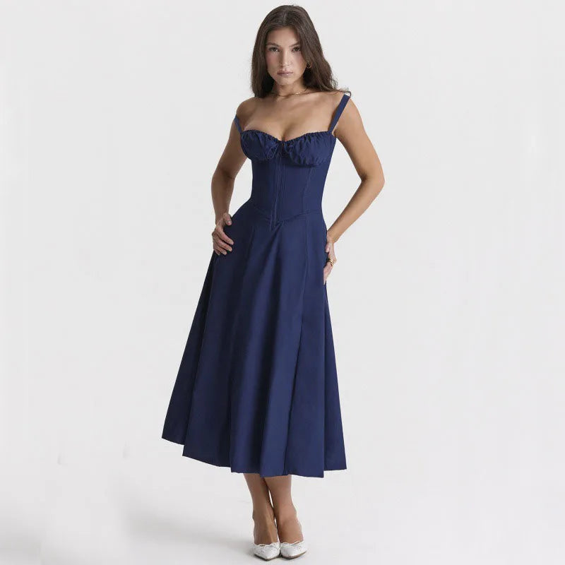 [EL 2 CON 35% OFF]Luz de Sevilla — vestido halter floral de color sólido con caída elegante y aire mediterráneo