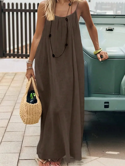 Nube Suave — vestido maxi sin tirantes y espalda descubierta, cómodo y ligero para descanso y uso diario
