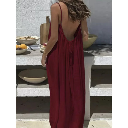 Nube Suave — vestido maxi sin tirantes y espalda descubierta, cómodo y ligero para descanso y uso diario