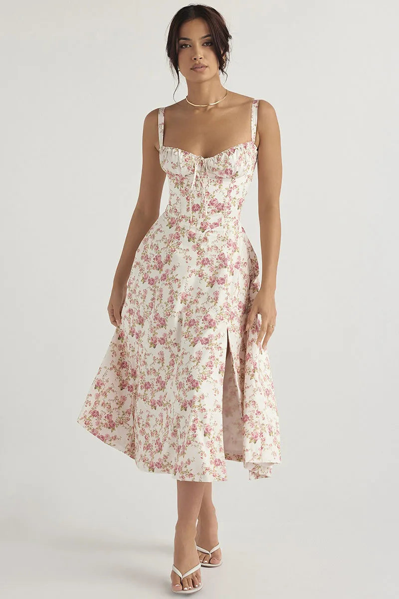 [EL 2 CON 35% OFF]Luz de Sevilla — vestido halter floral de color sólido con caída elegante y aire mediterráneo