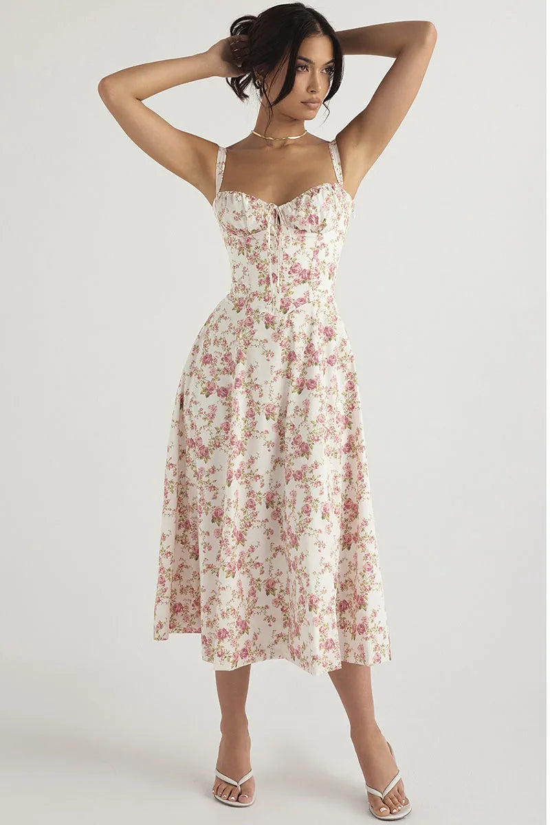 [EL 2 CON 35% OFF]Luz de Sevilla — vestido halter floral de color sólido con caída elegante y aire mediterráneo