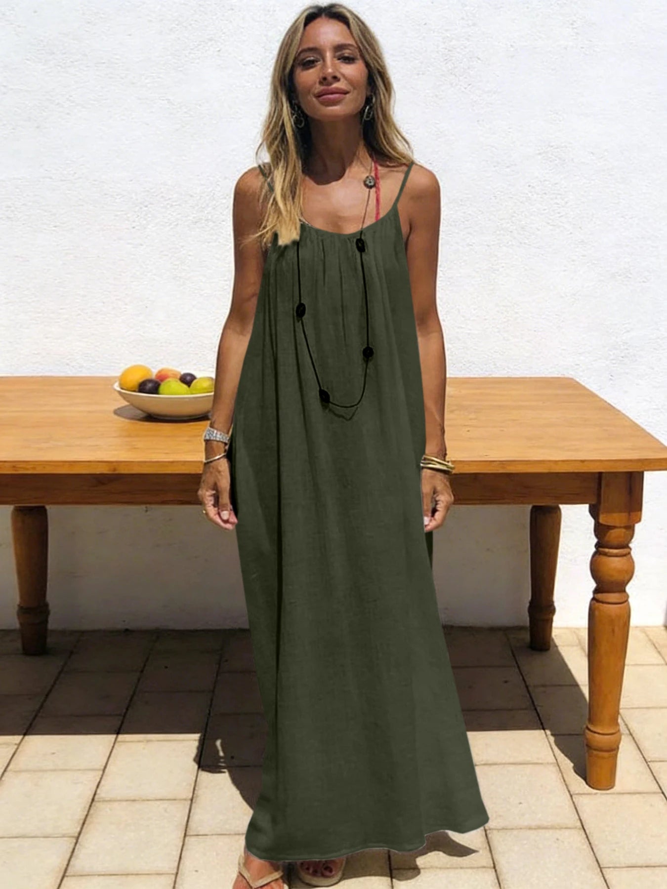 Nube Suave — vestido maxi sin tirantes y espalda descubierta, cómodo y ligero para descanso y uso diario