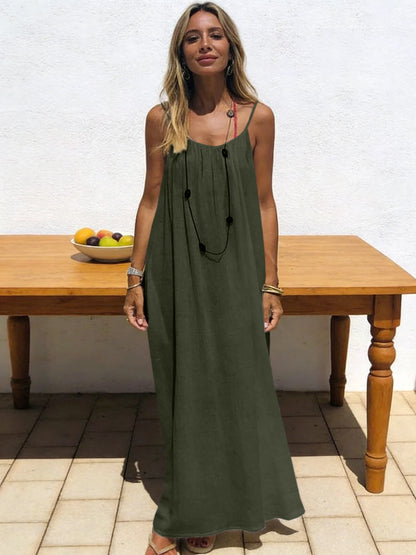 Nube Suave — vestido maxi sin tirantes y espalda descubierta, cómodo y ligero para descanso y uso diario