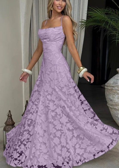 Elena Nocturna — vestido largo de gasa jacquard con espalda descubierta