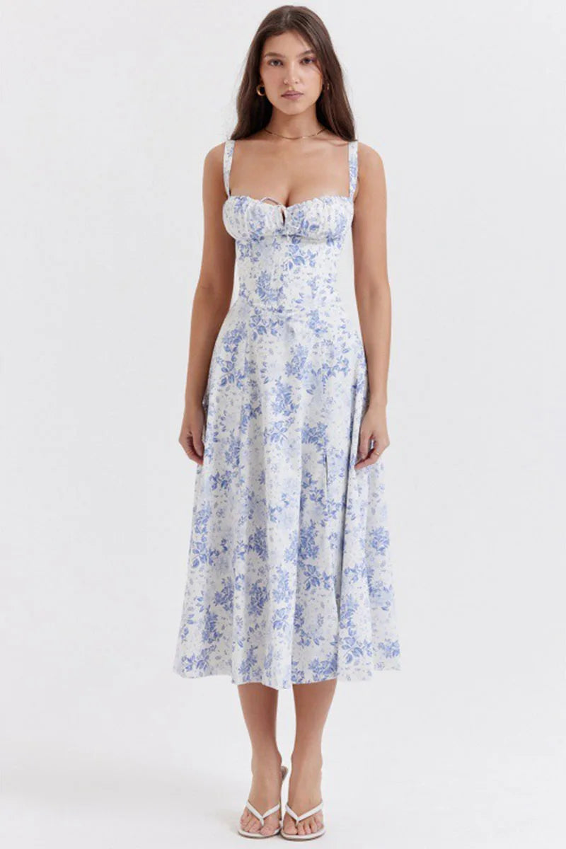 [EL 2 CON 35% OFF]Luz de Sevilla — vestido halter floral de color sólido con caída elegante y aire mediterráneo
