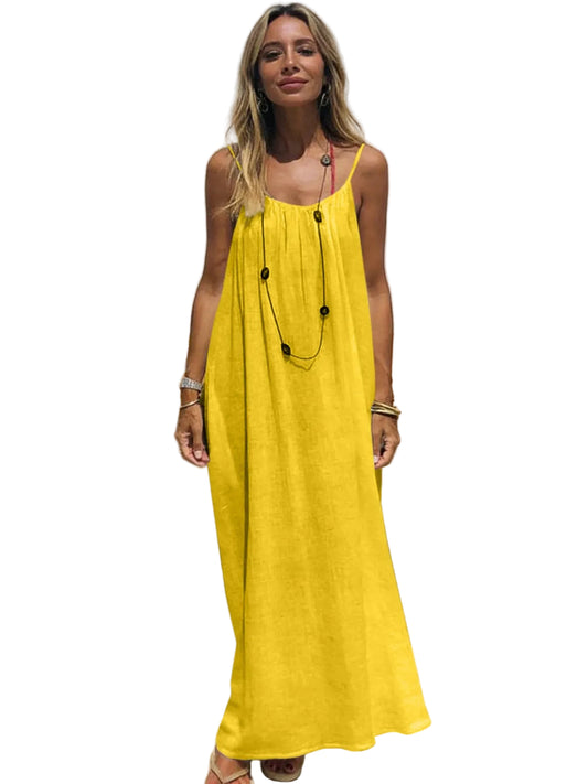 Nube Suave — vestido maxi sin tirantes y espalda descubierta, cómodo y ligero para descanso y uso diario
