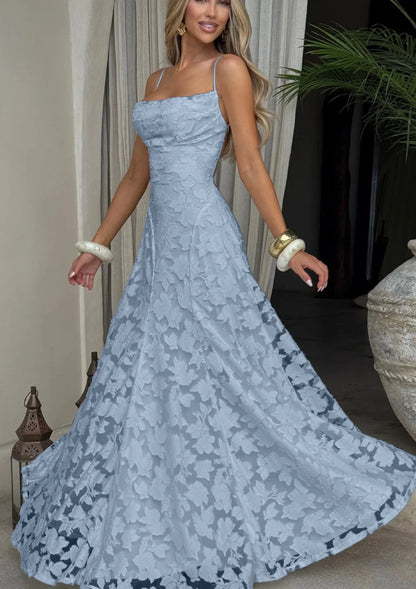 Elena Nocturna — vestido largo de gasa jacquard con espalda descubierta