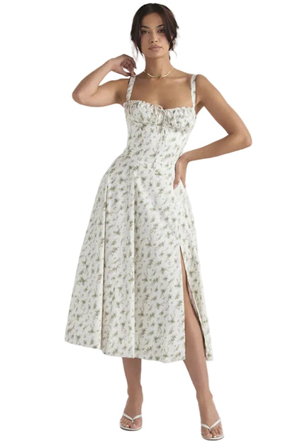 [EL 2 CON 35% OFF]Luz de Sevilla — vestido halter floral de color sólido con caída elegante y aire mediterráneo