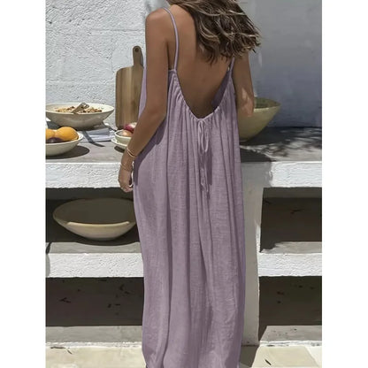Nube Suave — vestido maxi sin tirantes y espalda descubierta, cómodo y ligero para descanso y uso diario